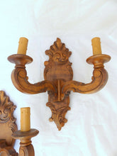 Load image into Gallery viewer, Vintage PAIR French Carved Wood Shell Rococo Wall Light Sconce Louis XV Rare