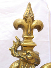 Load image into Gallery viewer, OMG Gothic Antique Bronze Pair Andirons 1880 Fire Dogs Fireplace Chimera Griffin
