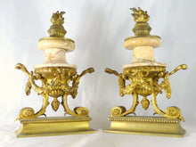 Load image into Gallery viewer, Ancienne Paire de Cassolettes XIXè Style LOUIS XVI Marbre et Bronze Doré 32cm