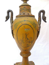 Load image into Gallery viewer, 21" XL Large Antique French Painted Tole & Bronze Swans Urn Empire style 19TH