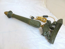 Load image into Gallery viewer, 18" Large Antique French Painted Spelter Lamp Empire style 1900 Lion Tripod