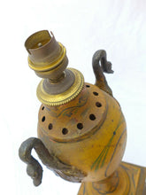 Load image into Gallery viewer, 21" XL Large Antique French Painted Tole & Bronze Swans Urn Empire style 19TH
