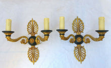 Load image into Gallery viewer, Antique PAIR French Empire Wall Light Sconce 2 Lights Swan Gilded Bronze 1900