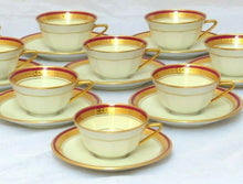 Load image into Gallery viewer, Set 8x Moka Cup Empire Gilded Palmettes by Limoges Porcelain Wine Red &amp; Cream
