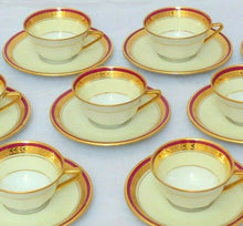 Load image into Gallery viewer, Set 8x Moka Cup Empire Gilded Palmettes by Limoges Porcelain Wine Red & Cream