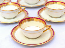 Load image into Gallery viewer, Set 8x Moka Cup Empire Gilded Palmettes by Limoges Porcelain Wine Red &amp; Cream
