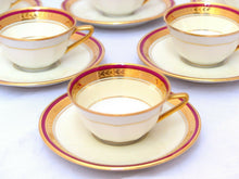 Load image into Gallery viewer, Set 8x Moka Cup Empire Gilded Palmettes by Limoges Porcelain Wine Red & Cream