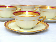 Load image into Gallery viewer, Set 8x Moka Cup Empire Gilded Palmettes by Limoges Porcelain Wine Red & Cream