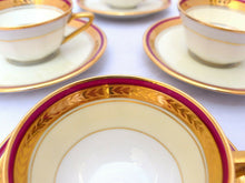 Load image into Gallery viewer, Set 8x Moka Cup Empire Gilded Palmettes by Limoges Porcelain Wine Red &amp; Cream
