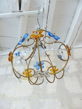 Load image into Gallery viewer, Blue Vintage French Amber Flower Prisms Maison Bagues Style Chandelier 1960's