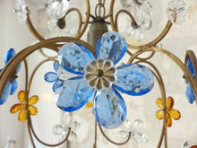 Load image into Gallery viewer, Blue Vintage French Amber Flower Prisms Maison Bagues Style Chandelier 1960's