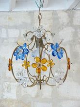 Load image into Gallery viewer, Blue Vintage French Amber Flower Prisms Maison Bagues Style Chandelier 1960's