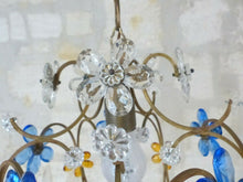Load image into Gallery viewer, Blue Vintage French Amber Flower Prisms Maison Bagues Style Chandelier 1960's