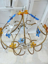 Load image into Gallery viewer, Blue Vintage French Amber Flower Prisms Maison Bagues Style Chandelier 1960's