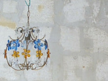 Load image into Gallery viewer, Blue Vintage French Amber Flower Prisms Maison Bagues Style Chandelier 1960's