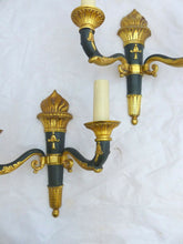 Load image into Gallery viewer, Antique PAIR French Empire Wall Light Sconce 2 Lights Torch Gilded Bronze 1930