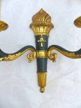 Load image into Gallery viewer, Antique PAIR French Empire Wall Light Sconce 2 Lights Torch Gilded Bronze 1930
