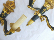 Load image into Gallery viewer, Antique PAIR French Empire Wall Light Sconce 2 Lights Torch Gilded Bronze 1930