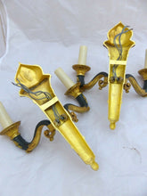 Load image into Gallery viewer, Antique PAIR French Empire Wall Light Sconce 2 Lights Torch Gilded Bronze 1930