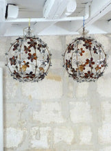 Load image into Gallery viewer, XXL 16" RARE PAIR Ceiling Chandelier Prisms Flowers Maison Bagues Style 1930