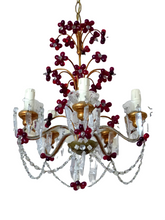 Load image into Gallery viewer, Gorgeous Vintage Macaroni Beaded Murano Drops Chandelier Italian Red Prism 1950