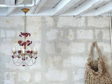 Load image into Gallery viewer, Gorgeous Vintage Macaroni Beaded Murano Drops Chandelier Italian Red Prism 1950