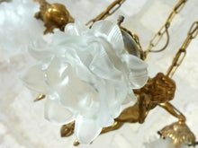 Load image into Gallery viewer, Vintage French 3 Arms Ormolu Bronze & Glass Chandelier Ceiling Cherub Putti
