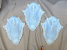 Load image into Gallery viewer, Gorgeous Set 3 Anglewall Light Sconces ART DECO Opalescent Glass signed EZAN