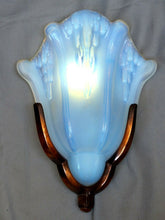 Load image into Gallery viewer, Gorgeous Set 3 Anglewall Light Sconces ART DECO Opalescent Glass signed EZAN