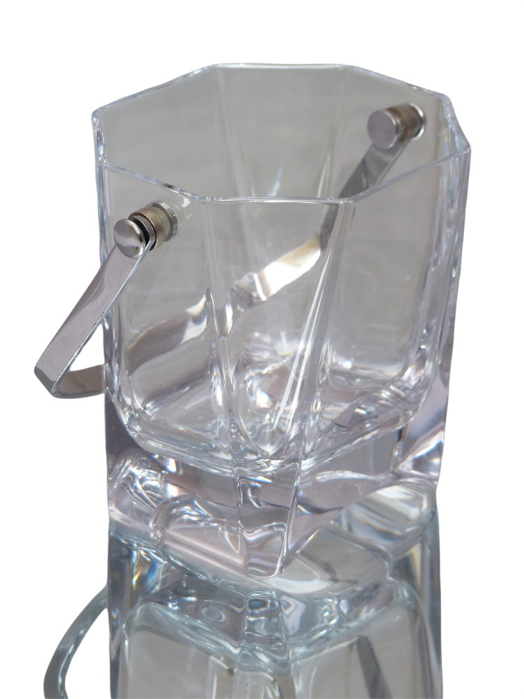 CRISTAL de FRANCE Gorgeous vintage Ice Bucket Molded Crystal Handle 1970
