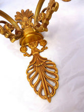 Load image into Gallery viewer, Vintage Set 3x French Empire Wall Light Sconce 2 Light Gilded Bronze brass 1960