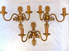 Load image into Gallery viewer, Vintage Set 3x French Empire Wall Light Sconce 2 Light Gilded Bronze brass 1960