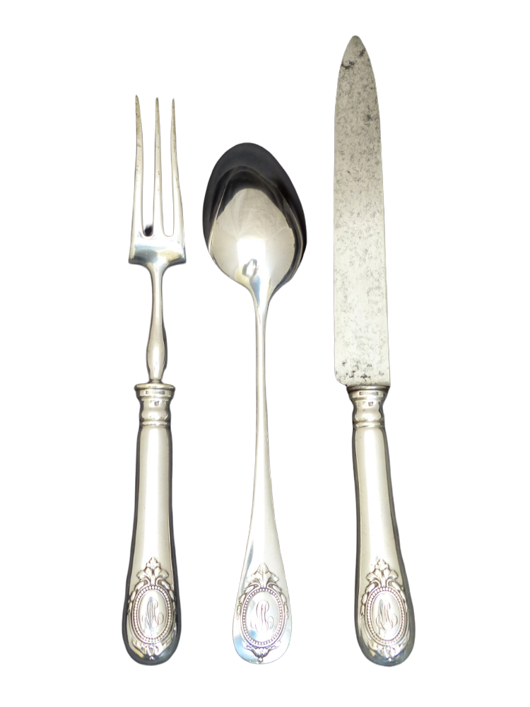 CHRISTOFLE Louis XVI Silverplated  3 pieces Serving & Carving Set Medallion 19TH