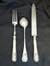 Load image into Gallery viewer, CHRISTOFLE Louis XVI Silverplated  3 pieces Serving &amp; Carving Set Medallion 19TH
