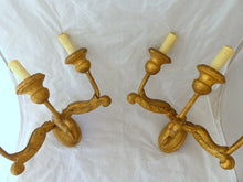 Load image into Gallery viewer, Gorgeous Italian PAIR Antique Gilded Gilded Wood Triple Wall light Sconce 1900