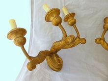 Load image into Gallery viewer, Gorgeous Italian PAIR Antique Gilded Gilded Wood Triple Wall light Sconce 1900