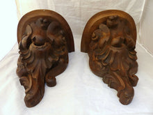 Load image into Gallery viewer, RARE Pair Huge 13&quot; Walnut Wood Carved Wall Console French Church Rococo Shell
