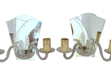 Load image into Gallery viewer, Antique Pair Italian Sconces Wall Light Murano Mirror 1930 Venitian Blown Glass