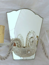 Load image into Gallery viewer, Antique Pair Italian Sconces Wall Light Murano Mirror 1930 Venitian Blown Glass