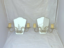 Load image into Gallery viewer, Antique Pair Italian Sconces Wall Light Murano Mirror 1930 Venitian Blown Glass

