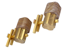 Load image into Gallery viewer, SCIOLARI 70's Gorgeous Vintage PAIR Wall Light sconce Gilded Metal Glass MURANO