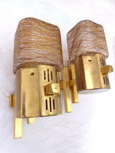 Load image into Gallery viewer, SCIOLARI 70's Gorgeous Vintage PAIR Wall Light sconce Gilded Metal Glass MURANO