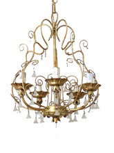 Load image into Gallery viewer, Vintage Chandelier Frosted Glass Drops Flowers Prisms Beads 1960 Italian Gilded