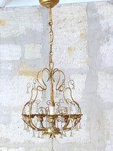 Load image into Gallery viewer, Vintage Chandelier Frosted Glass Drops Flowers Prisms Beads 1960 Italian Gilded