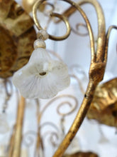Load image into Gallery viewer, Vintage Chandelier Frosted Glass Drops Flowers Prisms Beads 1960 Italian Gilded