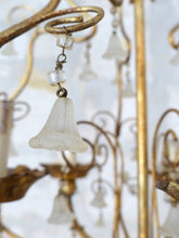 Load image into Gallery viewer, Vintage Chandelier Frosted Glass Drops Flowers Prisms Beads 1960 Italian Gilded