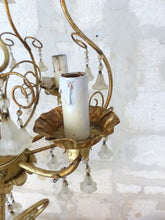 Load image into Gallery viewer, Vintage Chandelier Frosted Glass Drops Flowers Prisms Beads 1960 Italian Gilded
