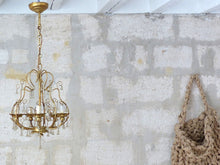 Load image into Gallery viewer, Vintage Chandelier Frosted Glass Drops Flowers Prisms Beads 1960 Italian Gilded