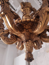 Load image into Gallery viewer, Gorgeous Antique Italian 6 Arms Gilded Carved Wood Chandelier Ceiling Late 1900
