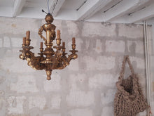 Load image into Gallery viewer, Gorgeous Antique Italian 6 Arms Gilded Carved Wood Chandelier Ceiling Late 1900
